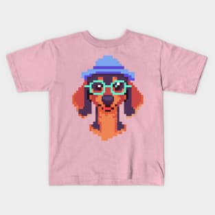 Hipster Dackel Pixel Art Dog Lover Retro Kids T-Shirt